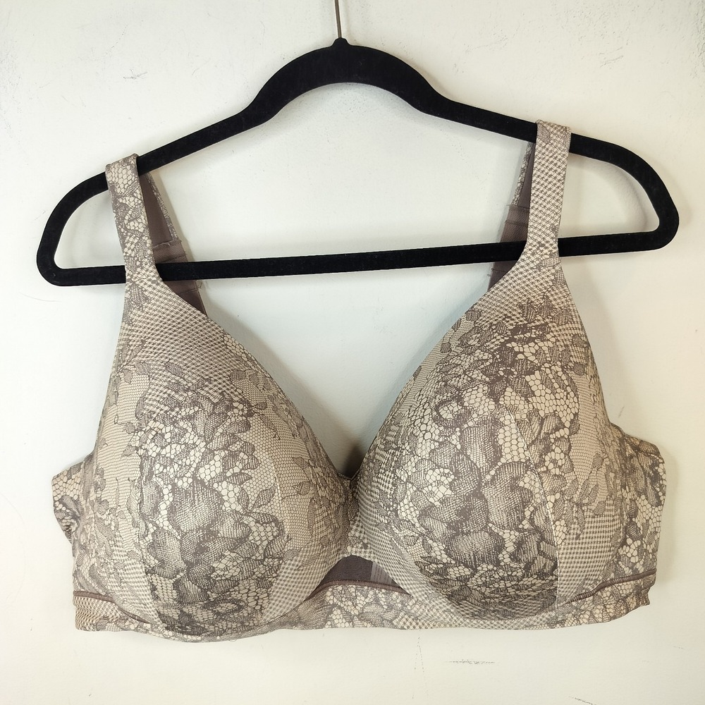Cacique Full Coverage Bra Floral Lace Taupe Underwire Smooth Everyday